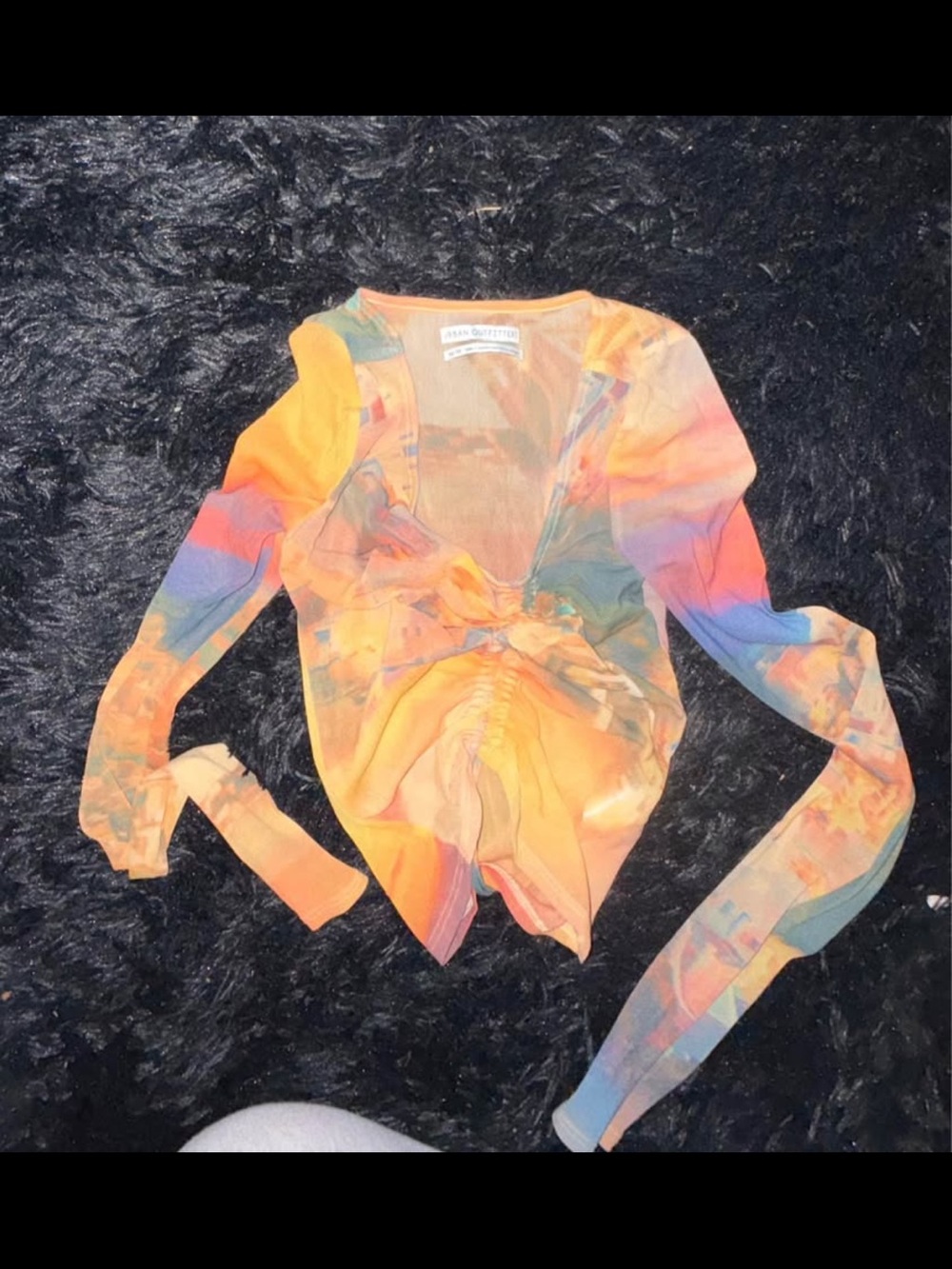 Urban Outfitters Tie-Front Sheer Crop Top in Orange Multi